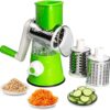 Manual Tabletop Drum Cheese Grater, 3 in 1 Rotary Shredder Slicer Grinder for Cucumber Nut Potato Carrot Cheese