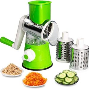 Manual Tabletop Drum Cheese Grater, 3 in 1 Rotary Shredder Slicer Grinder for Cucumber Nut Potato Carrot Cheese